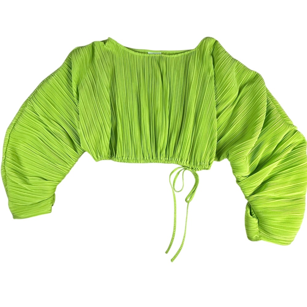 Future Collective Gabriella Karefa-Johnson Lime Plisse Puff Sleeve Crop Top